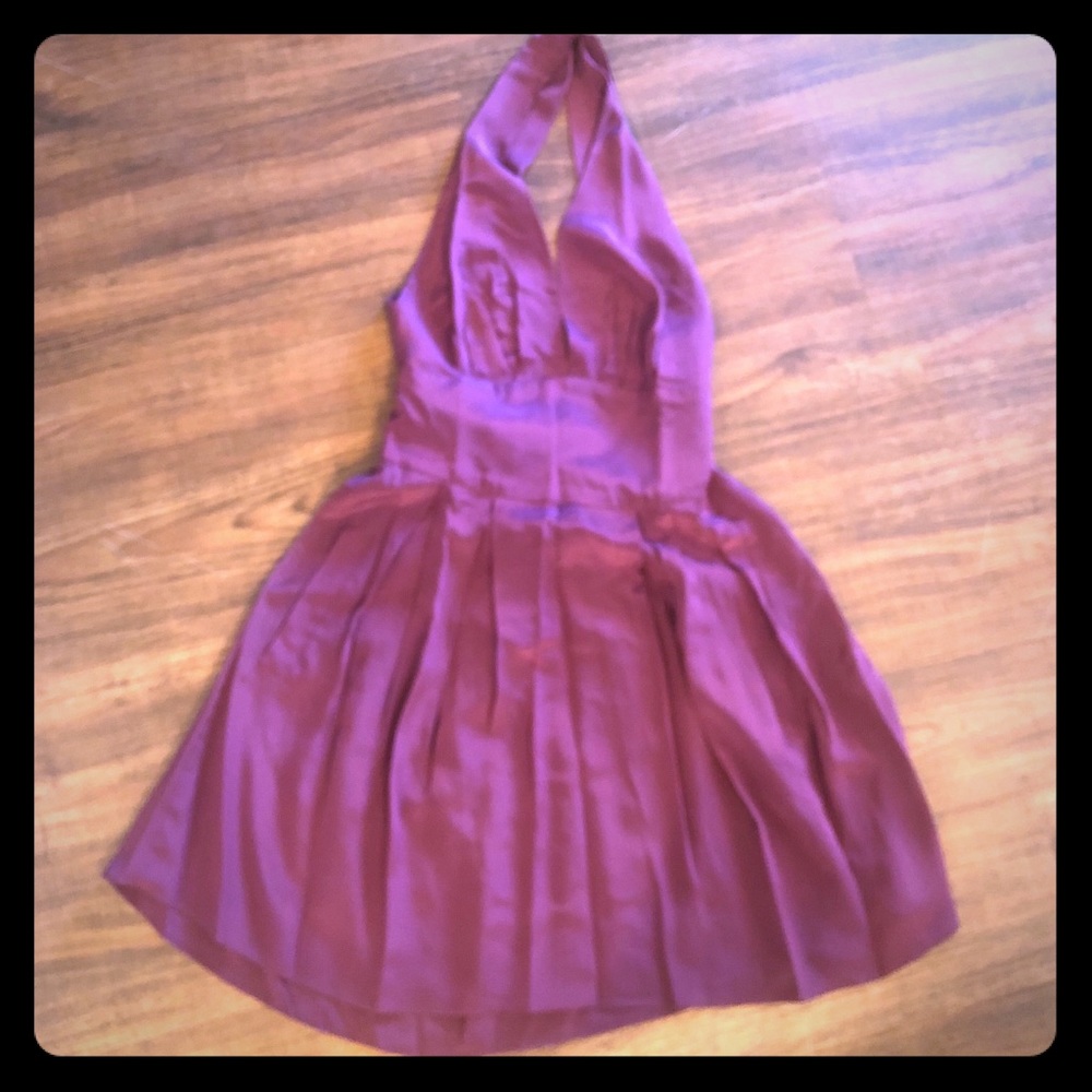 Burgundy silk halter mini dress - black halo